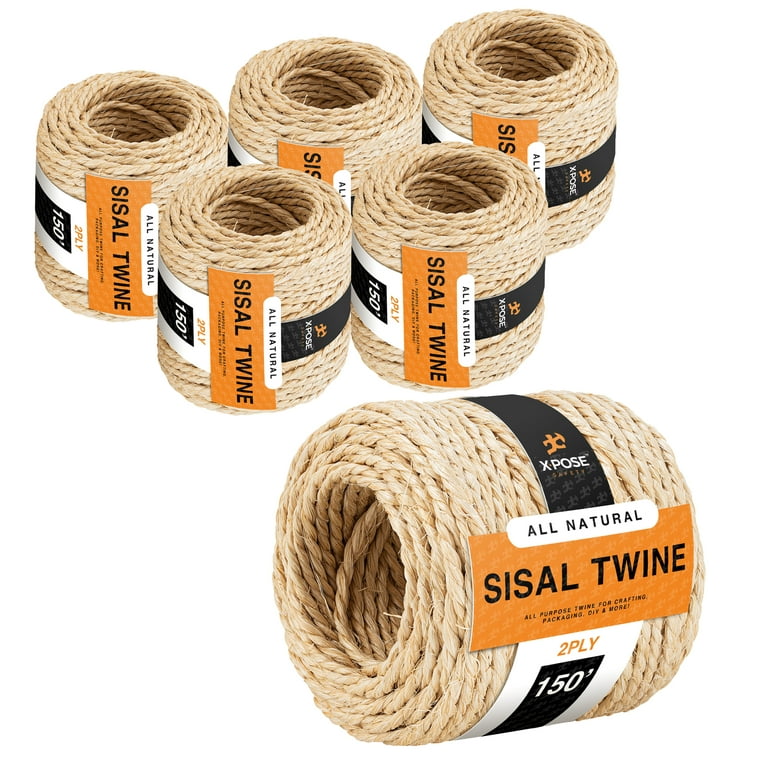 Sisal Twine - 2 Ply 150 Ft Thin Natural Fiber Rope on Spool - Rope