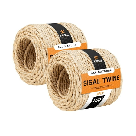 Sisal Twine - 2 Ply 150 Ft Thin Natural Fiber Rope on Spool - Rope Cat Scratching Post, Rope for Cat Scratcher, Cat Tree Replacement Parts, Pet Toy - Decorative Cordage for Crafts, Pole Wrap 2Pack