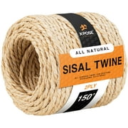 Sisal Twine - Thin Natural Fiber Rope on Spool - Rope for Cat Scratching Post, Sisal Rope for Cat Scratcher, Cat Tree Replacement Parts, Pet Toy - Decorative Cordage for Crafts, Pole Wrap 2 Ply 150