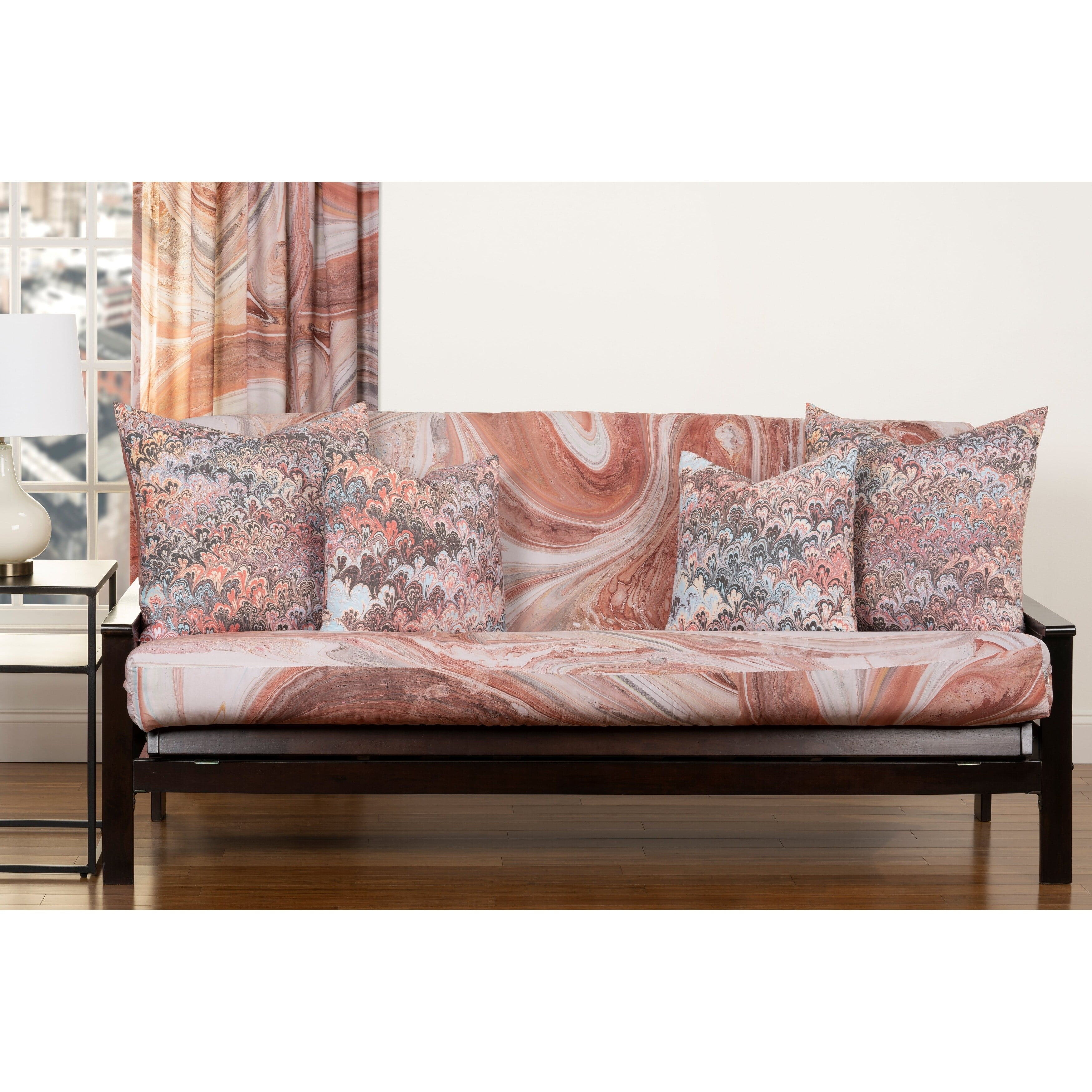 Art of Marbling Red Polyester Full Futon Slipcover