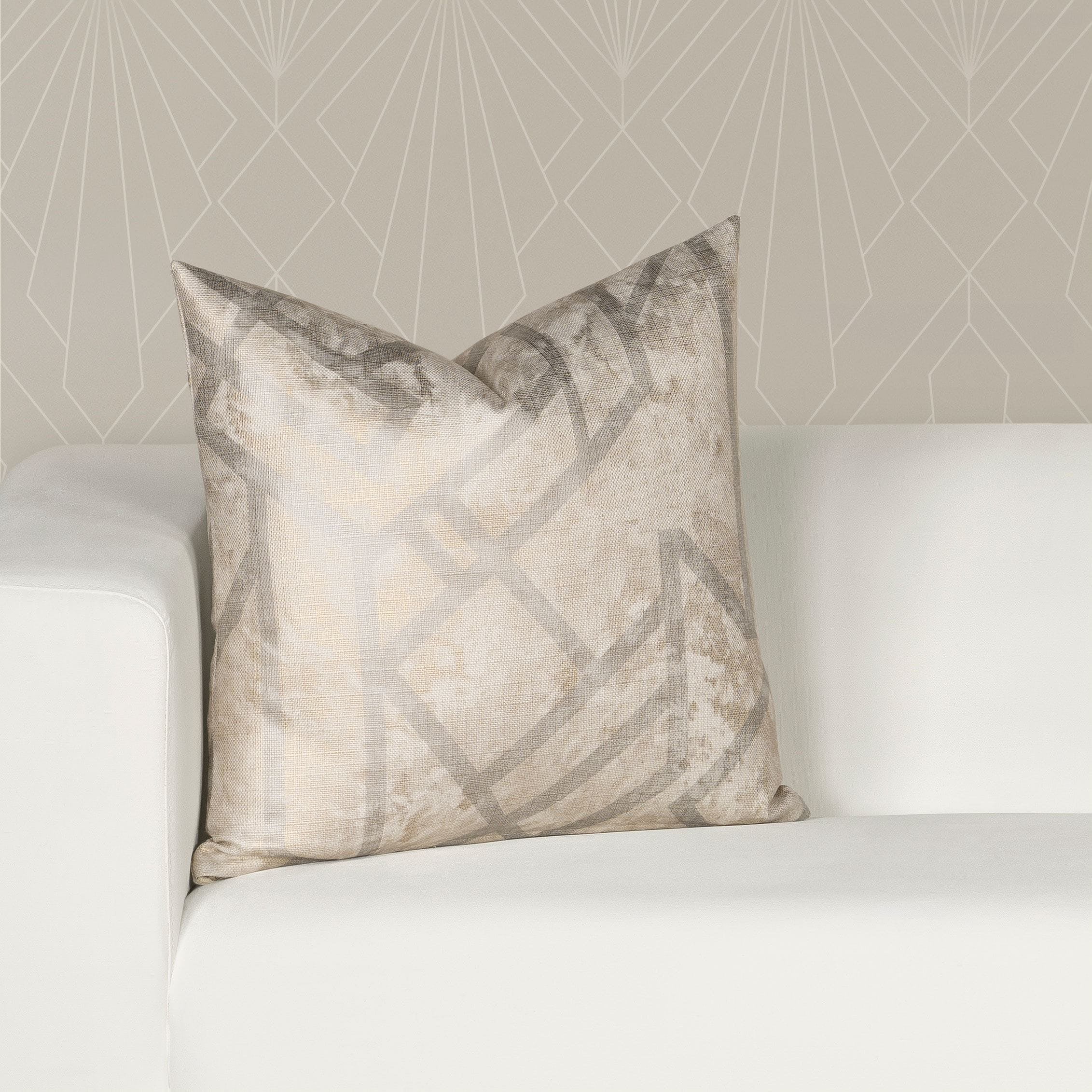 Gatsby Art Deco Beige and Gray Linen Throw Pillow