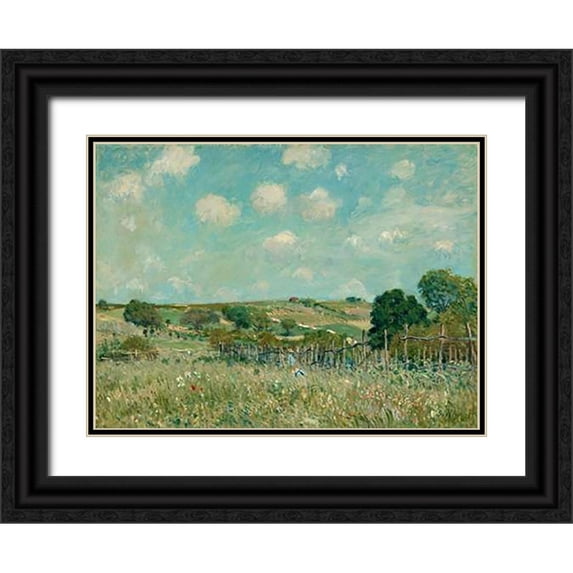 Sisely, Alfred 24x19 Black Ornate Wood Framed with Double Matting Museum Art Print Titled - Meadow, 1875