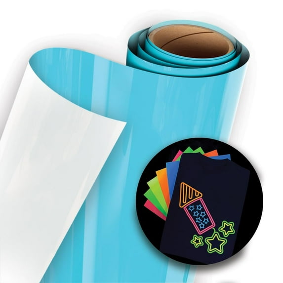Siser Easy Glow Heat Transfer Vinyl, 12" x 25yd Roll Neon Blue - Compatible with Siser Romeo/Juliet & Other Professional or Craft Cutters Glow in The Dark HTV - CPSIA Certified