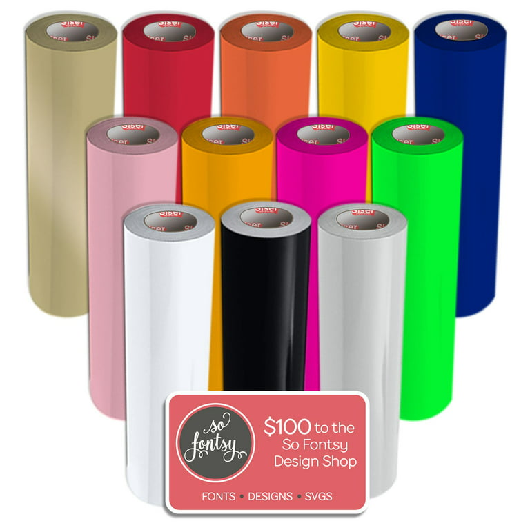 Siser EasyWeed Heat Transfer Vinyl, 15 x 3' Rolls, 12 Pack Top Colors with Design Card