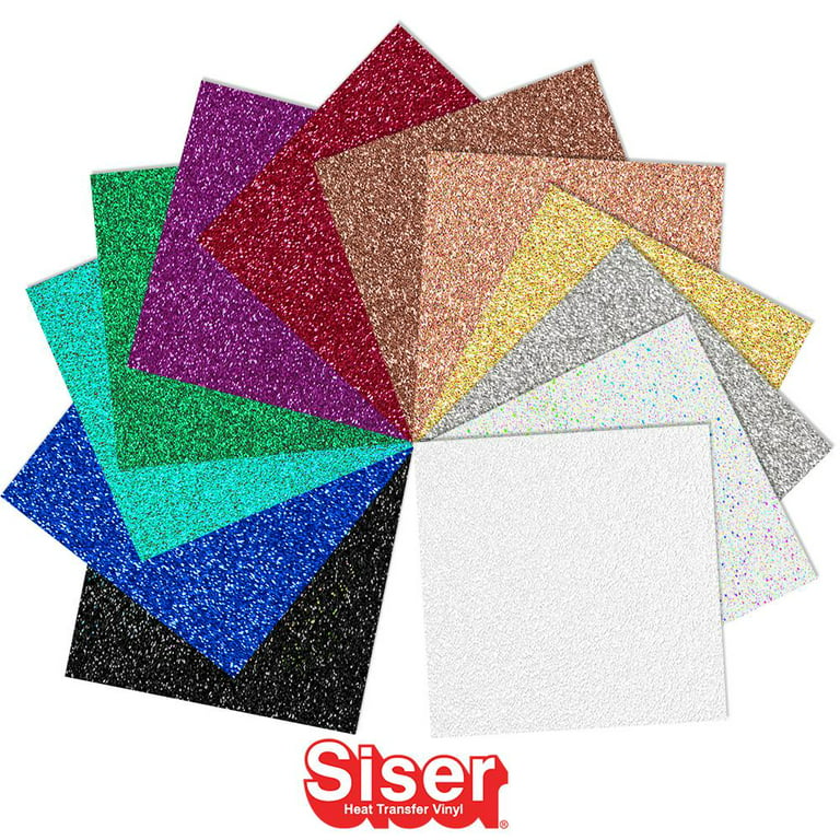 Siser Glitter Heat Transfer Vinyl, 10 x 12 Sheets, 12 Pack - Top