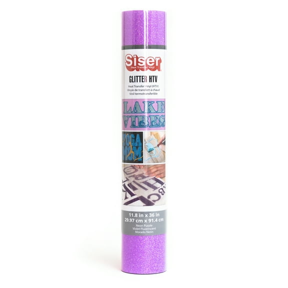 Siser Glitter Heat Transfer Vinyl: Neon Purple, 11.8 x 36 inches