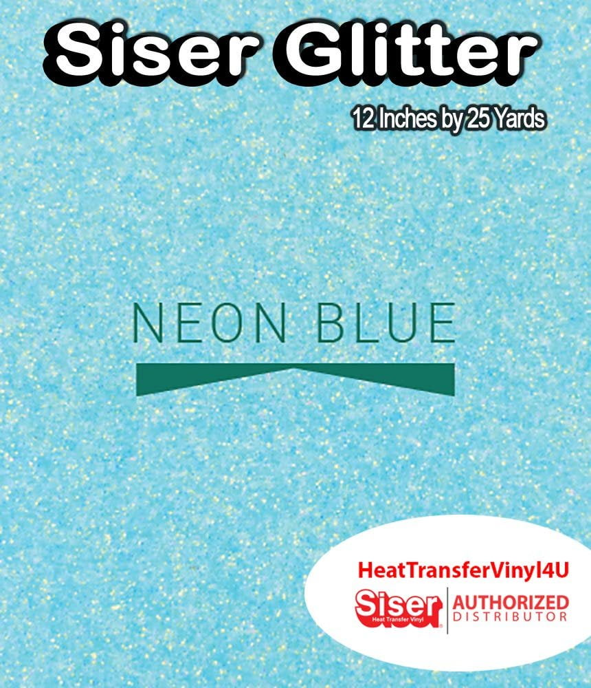 Siser Glitter Iron On Heat Transfer Vinyl 12 Inches Actl. Size 11.8" Neon Blue, 25 Yards