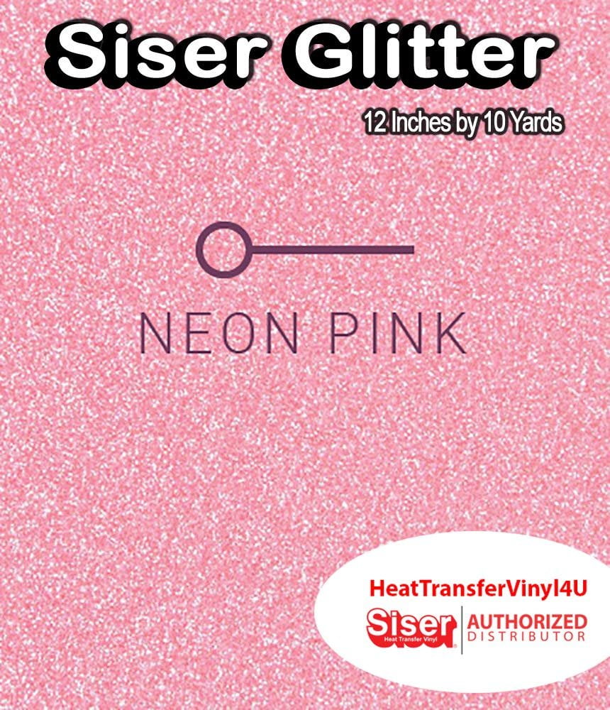 Siser Glitter Iron On Heat Transfer Vinyl 12 Inches Actl. Size 11.8" Neon Pink, 10 Yards