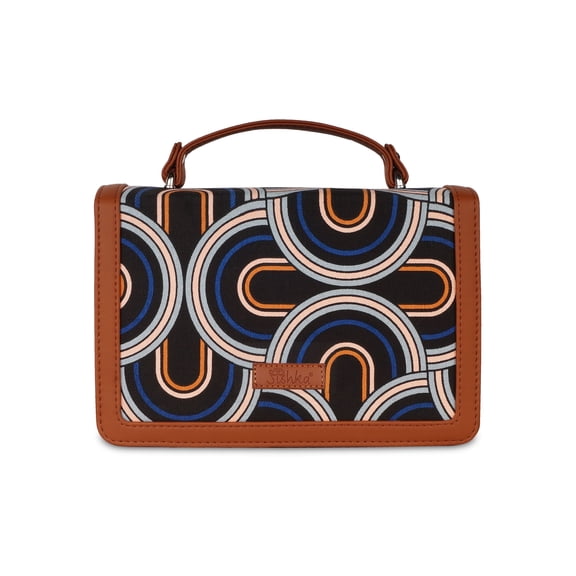 Sishka Abstract Hand Crafted Printed Fabric Shoulder Bag  Crossbody Purse with Leather Trim, Top Handle, Stylish Chain-Mix Strap & Satchel Design