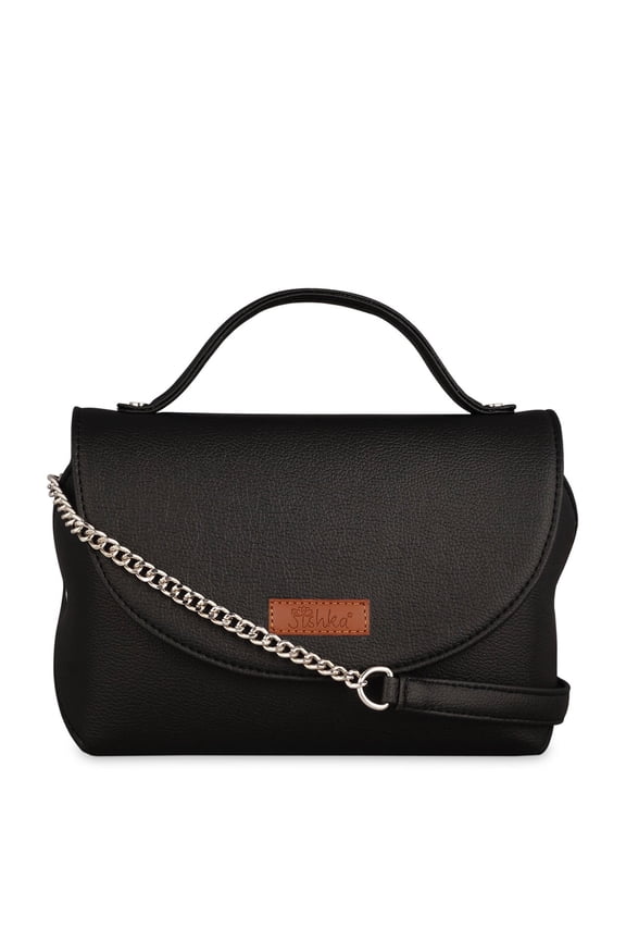 Black Crossbody Shoulder Bag for Women in Vegan Leather  Stylish Sling with Top Handle & Adjustable Strap