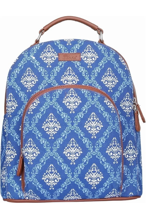 Blue Hand Crafted Printed Fabric Backpack for Women  Stylish Daypack & Shoulder Bag for Office, Travel & Daily Use
