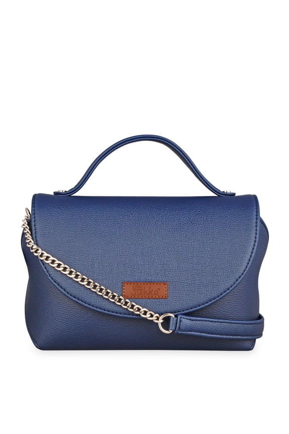 Blue Crossbody Shoulder Bag for Women in Vegan Leather  Stylish Sling with Top Handle & Adjustable Strap