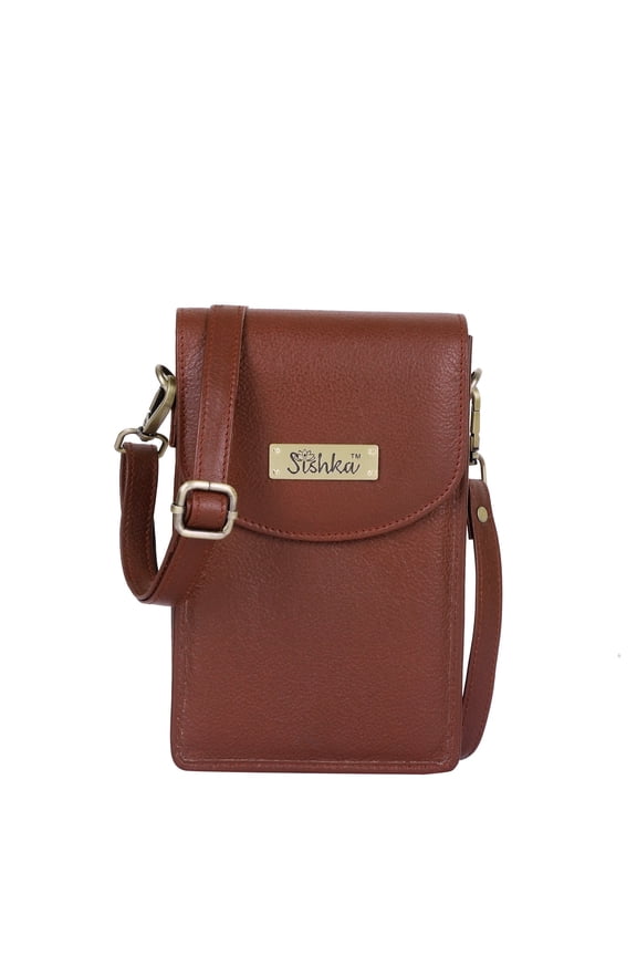 Womens Brown Genuine Leather Ladies Wallet Compact Crossbody Cell Phone Bag with Shoulder & Sling Carry, Stylish Daily Use