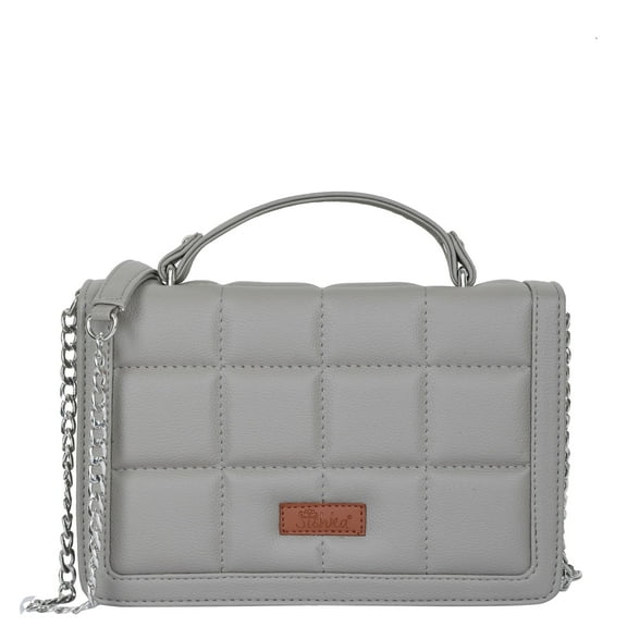 Sishka Grey Womens Crossbody Sling Bag  Compact Vegan Leather Shoulder Purse with Top Handle & Adjustable Chain Strap for Daily Use