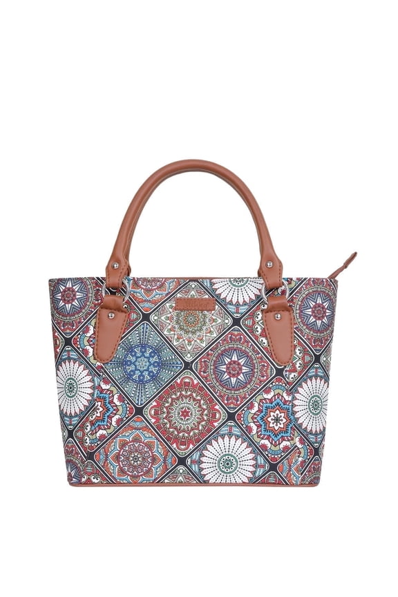 Multicolour Hand Crafted Printed Fabric Hand Bag Stylish Shoulder Bag, Tote & Satchel for Women with Vegan Handles