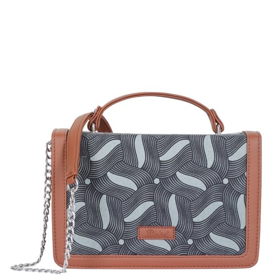 Sishka Olive Hand Crafted Printed Fabric Shoulder Bag  Crossbody Purse with Leather Trim, Top Handle, Stylish Chain-Mix Strap & Satchel Design
