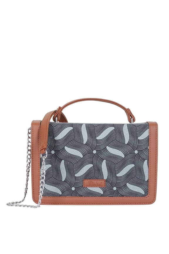 Olive Hand Crafted Printed Fabric Shoulder Bag  Crossbody Purse with Leather Trim, Top Handle, Stylish Chain-Mix Strap & Satchel Design