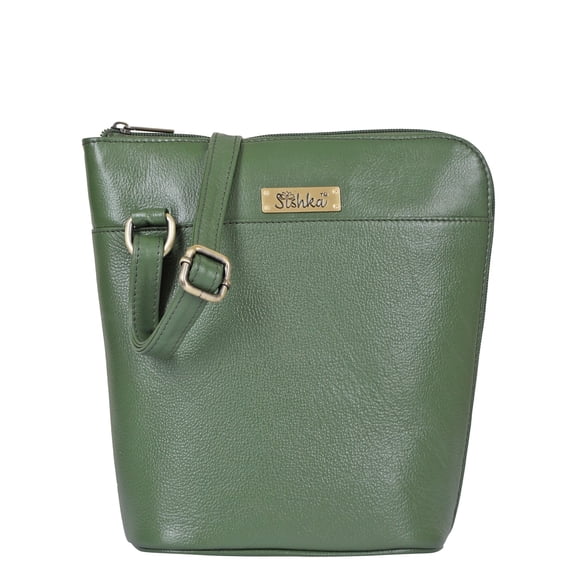 Sishka Womens Olive Genuine Leather Ladies Bags Chic Crossbody Organizer with Sleek Shoulder Sling Design, Perfect for Daily Use & Travel
