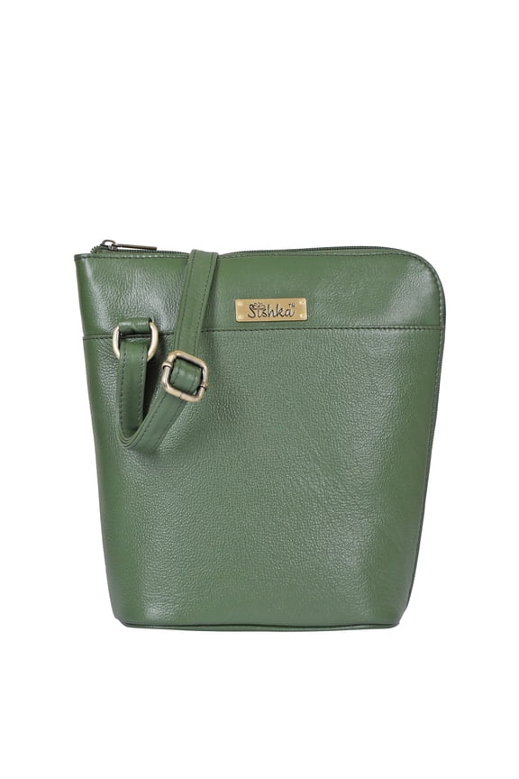 Womens Olive Genuine Leather Ladies Bags Chic Crossbody Organizer with Sleek Shoulder Sling Design, Perfect for Daily Use & Travel