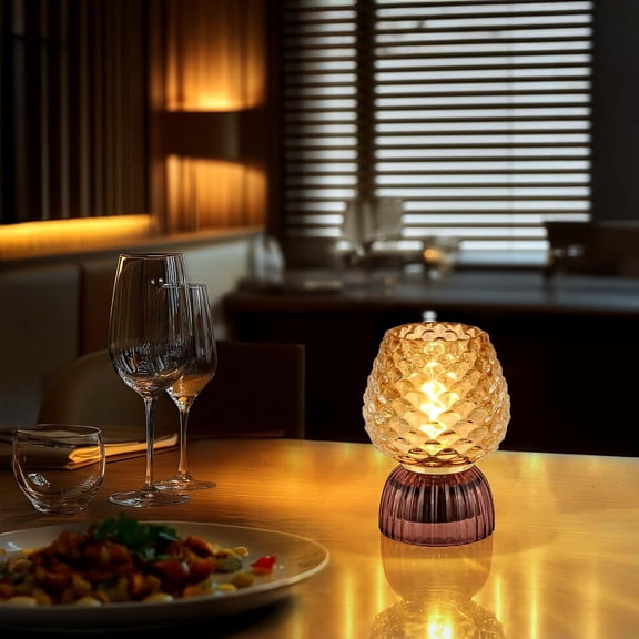 SisiHokai Battery Operated Lamp with Timer, Cute Small Cordless Glass Table Lamp for Home Decor, Kitchen, Bathroom, Birthday Gift for Women, Pinecone, Amber, 2 Pack