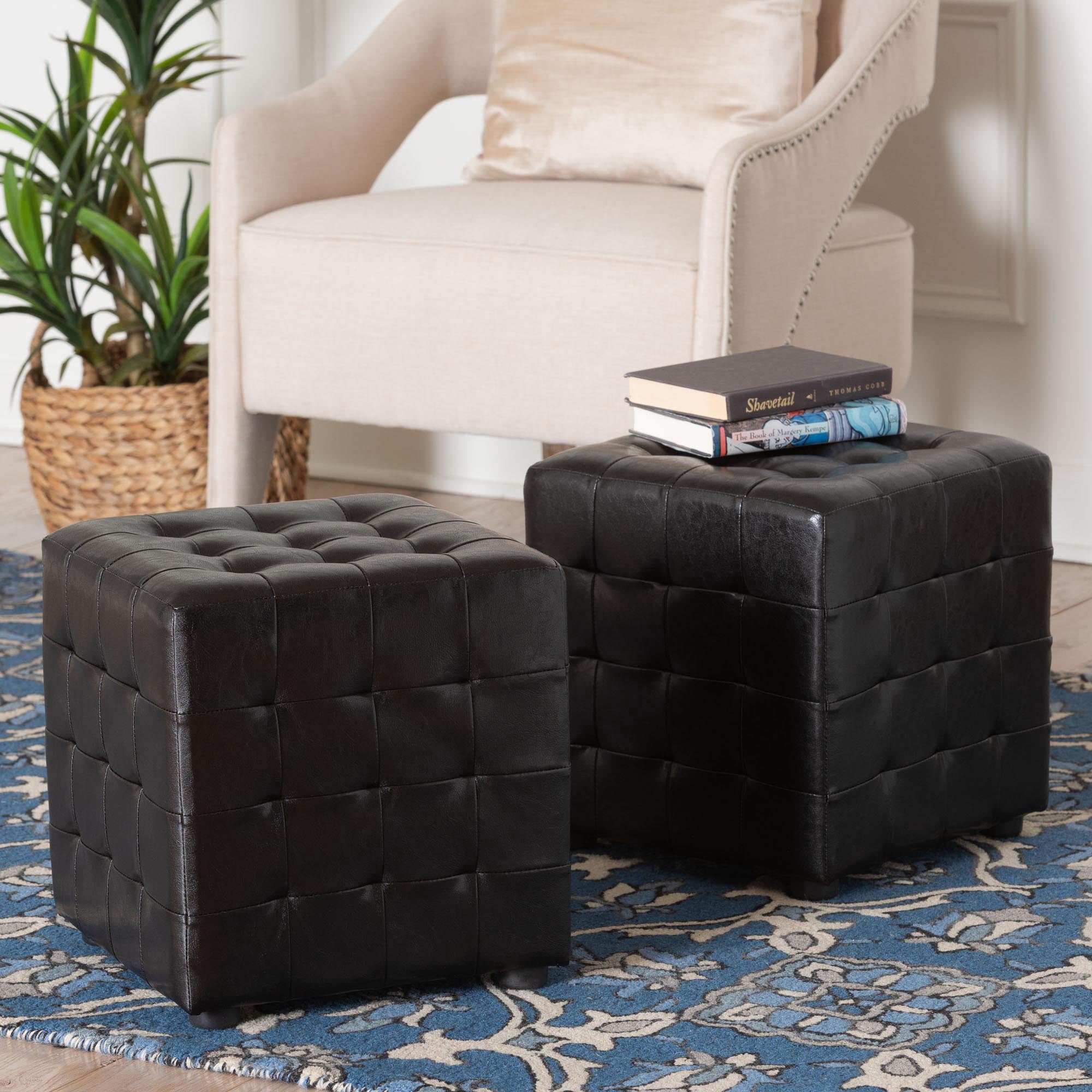 Baxton Studio Siskal Dark Brown Modern Cube Ottoman