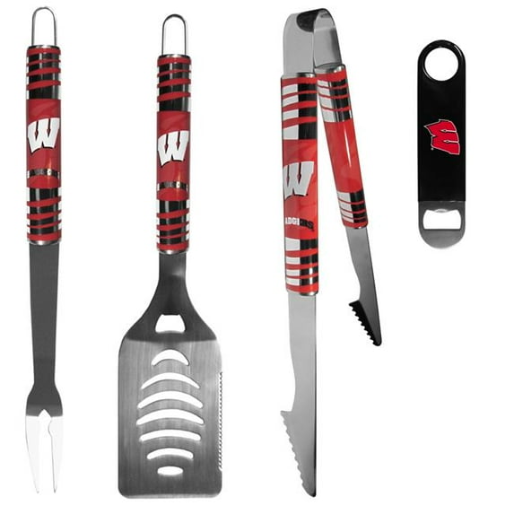 Siskiyou C3BQ51LBO Unisex NCAA Wisconsin Badgers 3 Piece BBQ Set & Bottle Opener - One Size