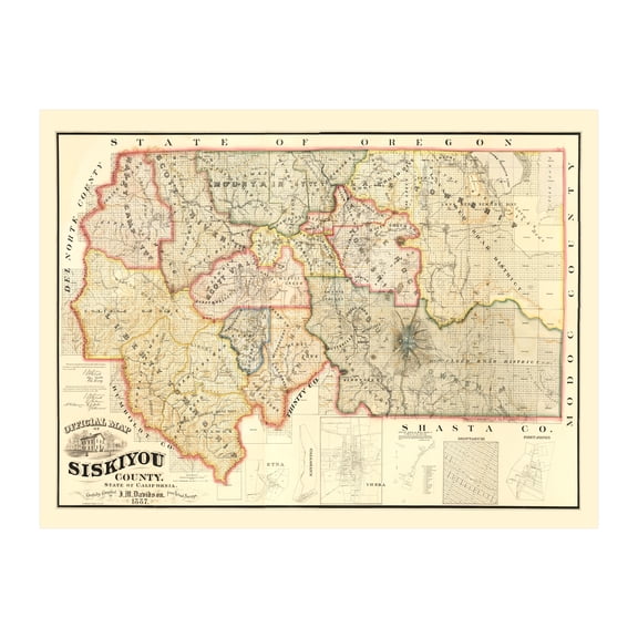 Siskiyou County California Art, 1887 Vintage Map of Siskiyou County CA History Wall Decor Gift, Old Siskiyou County CA Map - 24" x 18" Unframed Print