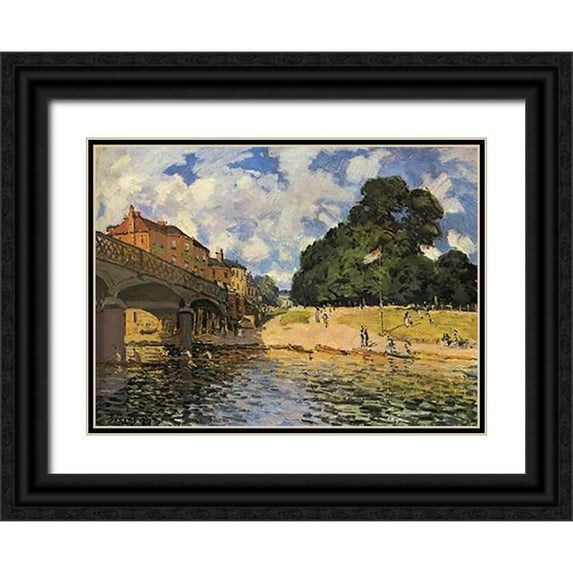 Sisley, Alfred 14x11 Black Ornate Wood Framed with Double Matting Museum Art Print Titled - Bridge At Hampton Court