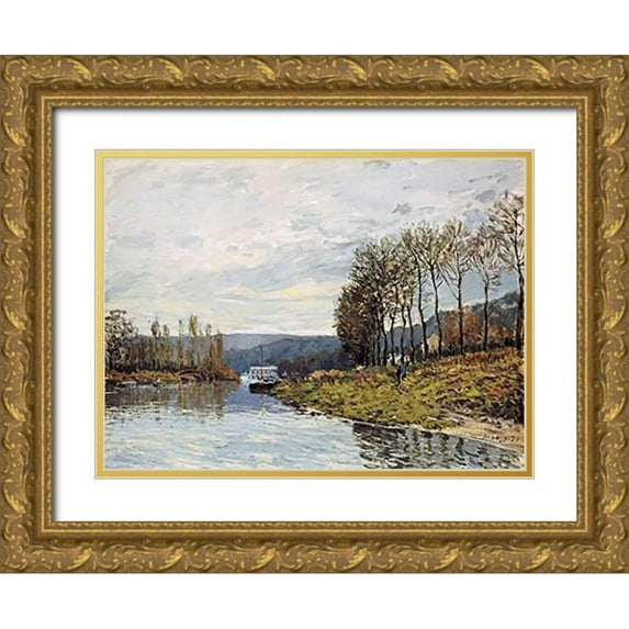 Sisley, Alfred 14x11 Gold Ornate Wood Framed with Double Matting Museum Art Print Titled - The Seine at Bougival