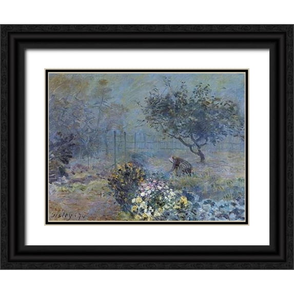 Sisley, Alfred 14x12 Black Ornate Wood Framed with Double Matting Museum Art Print Titled - Foggy Morning Voisins