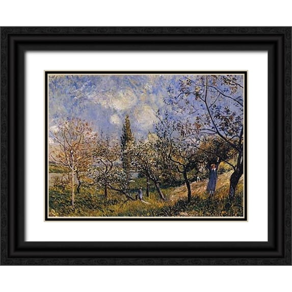 Sisley, Alfred 24x19 Black Ornate Wood Framed with Double Matting Museum Art Print Titled - Orchard In The Spring