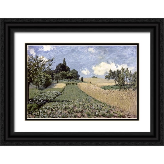 Sisley, Alfred 32x23 Black Ornate Wood Framed with Double Matting Museum Art Print Titled - The Cornfield