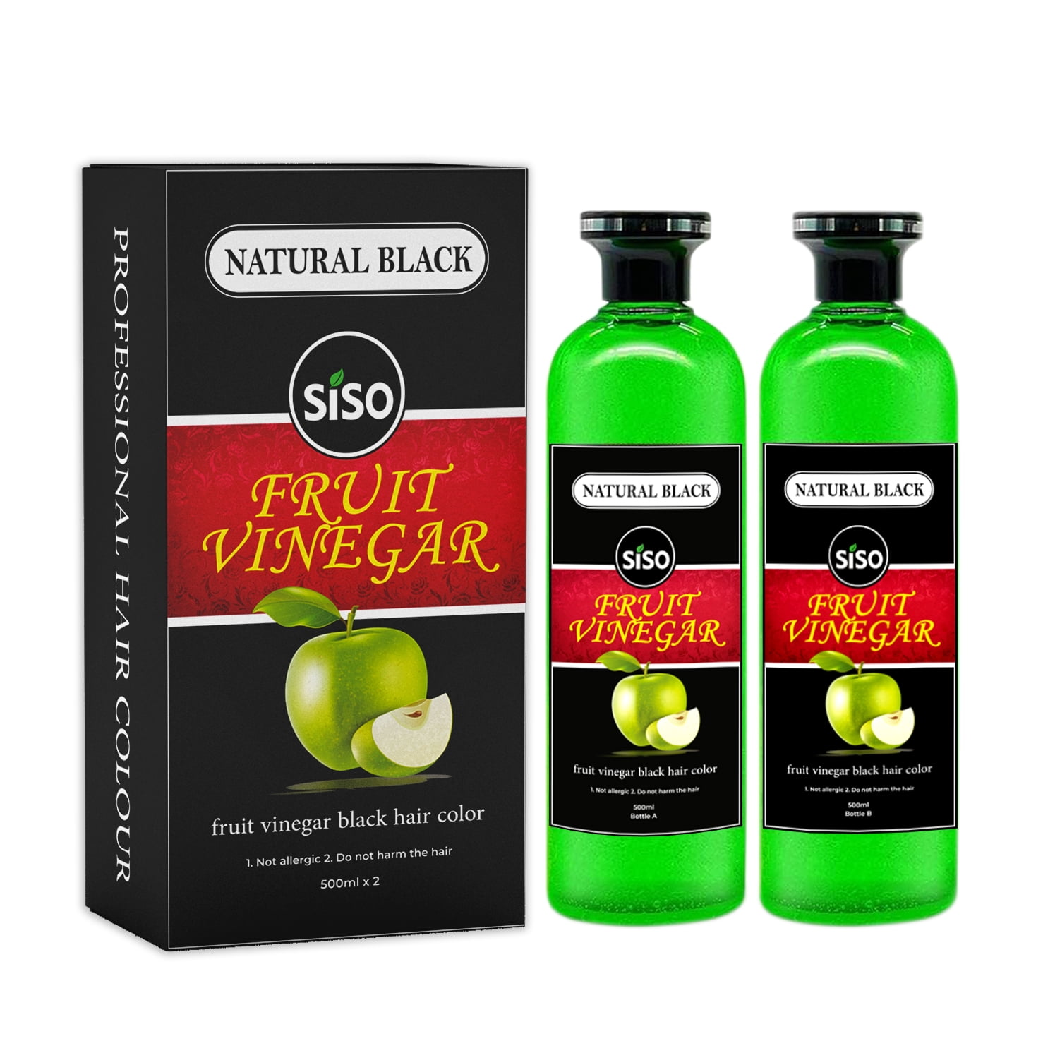 Siso Colored Fruit Vinegar Hair Dye, Ammonia Free Natural Black