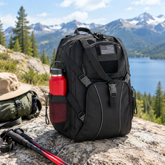 Sissy Bar Backpack, 18L Black Lightweight Molle Bag for Riders with Laptop Storage