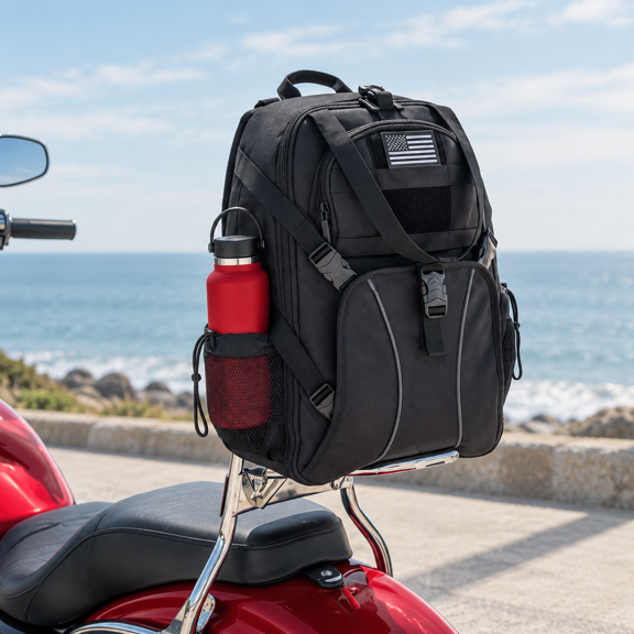 Sissy Bar Backpack, 18L Lightweight Water Resistant Bag for Commuting Travel Camping