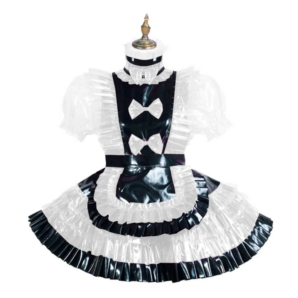 Sissy Lockable Black PVC Patchwork Maid Unifroms Fetish Clear Plastic ...