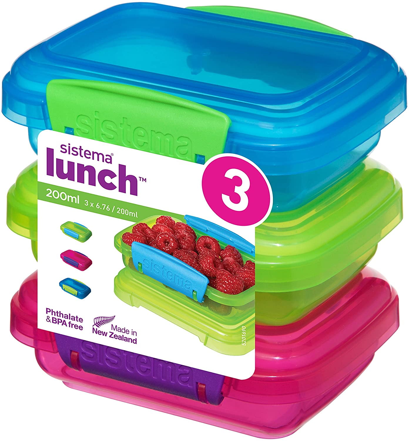  Sistema 3-Piece Sandwhich Containers for Lunch Boxes and Meal  Prep, Dishwasher Safe, 1.9-Cup, Blue/Green/Pink: Home & Kitchen