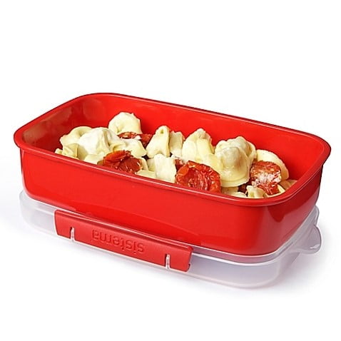 Sistema 42.2 oz. Microwavable Rectangular Food Storage Container in Red