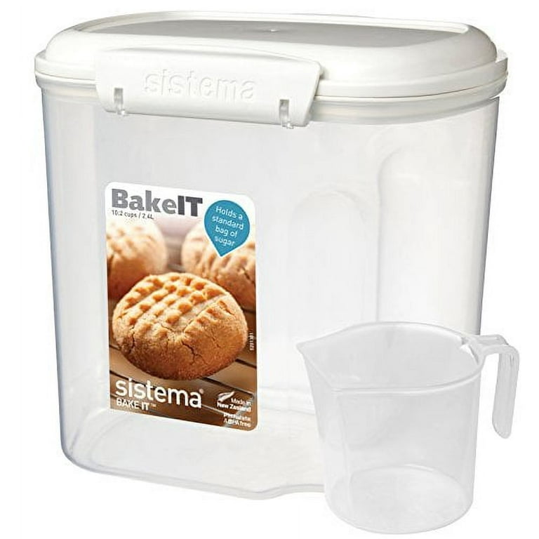 Sistema Bake It Sugar Storage Container with Measuring Cup, 10 Cup/2 L, Clear/White