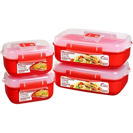 Sistema Heat and Eat Microwave Set | 4 Rectangular Food Containers with Lids (2x 1.25L + 2x 525ml)