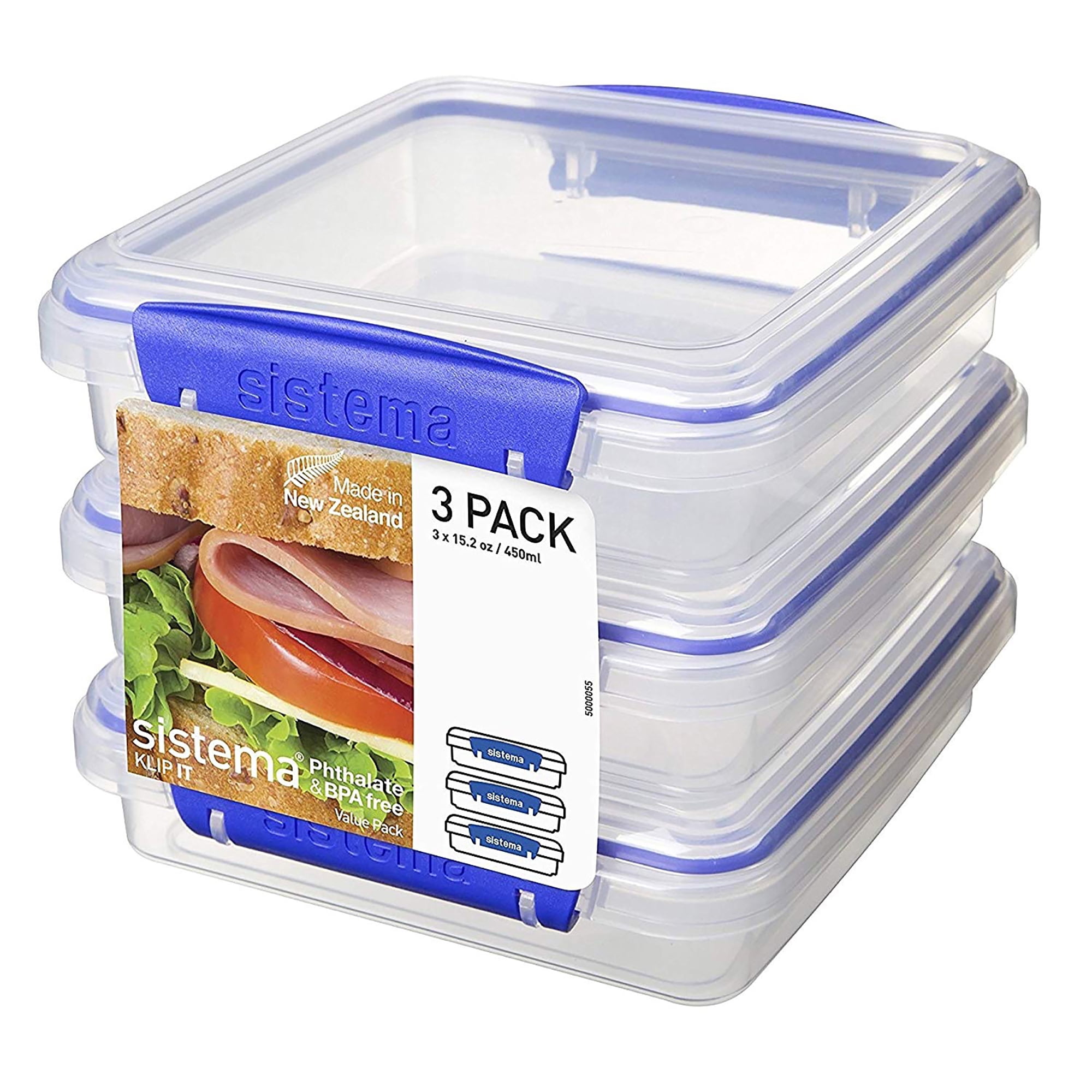 Sistema KLIP IT Accents Collection Sandwich Box Food Storage Container,  15.2 oz./0.5 L, Color Received May Vary & To Go Collection Snack Container