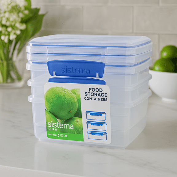 Sistema KLIP IT Food Storage Containers, 1 Liter, BPA-Free, Stackable, 3-Pack