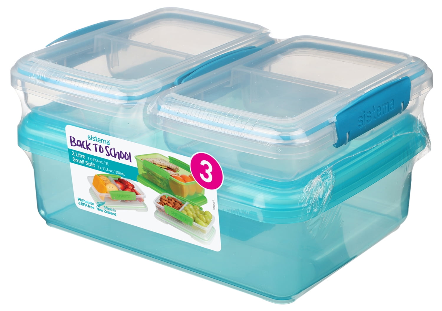  Sistema KLIP IT Rectangular Collection Food Storage Container,  33.8 oz./1.0 L, Clear/Blue, 3 Count : Everything Else