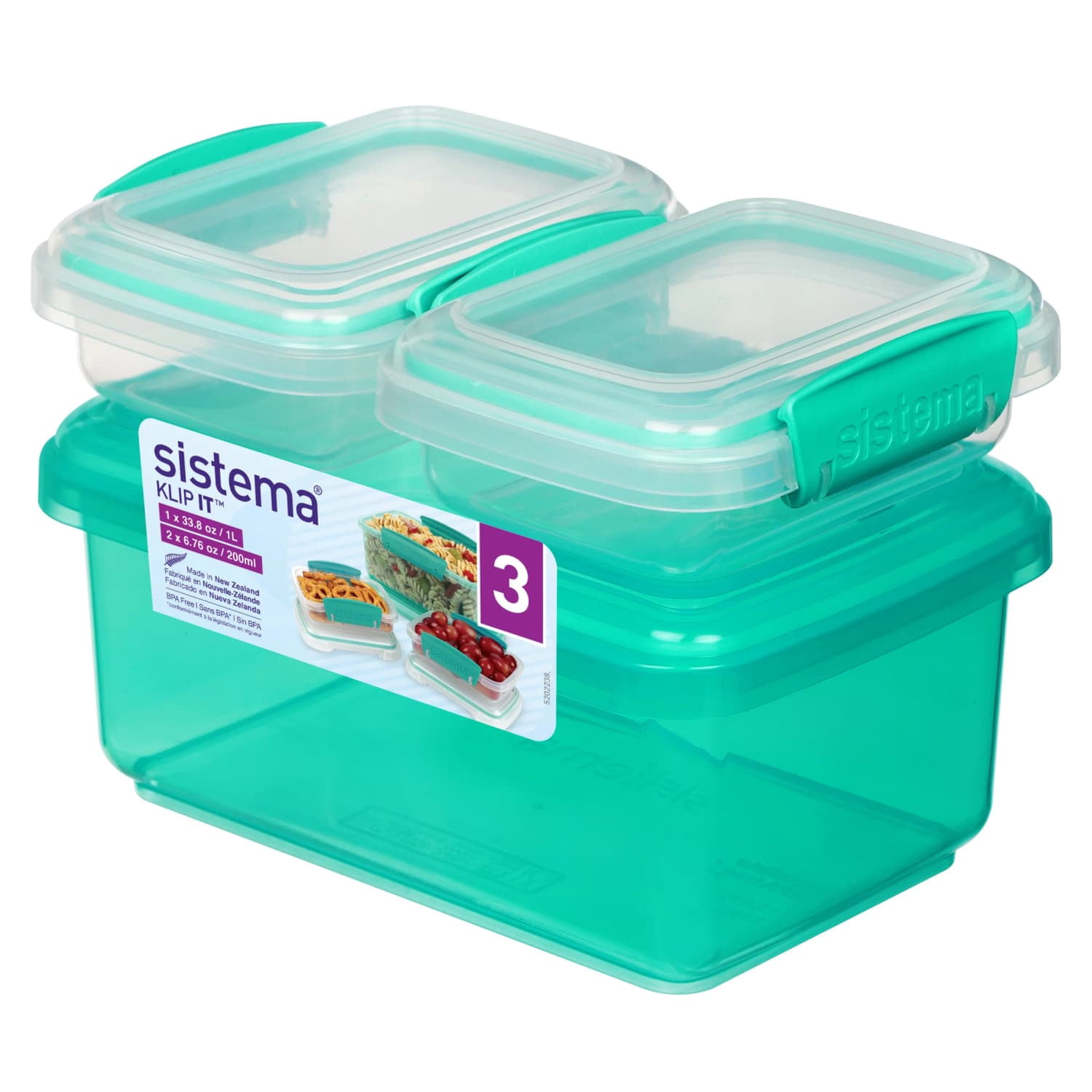 Sistema Klip IT Plastic Food Storage Containers, 3-Pack