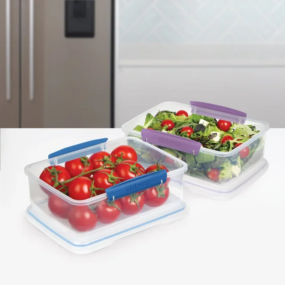 Sistema Klip It 2L Plastic Food Storage Containers, Blue, Set Of 2