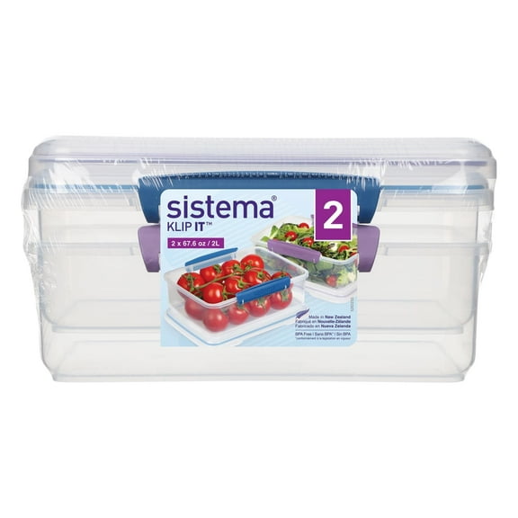 Sistema Klip It 2L Plastic Food Storage Containers, Set of 2