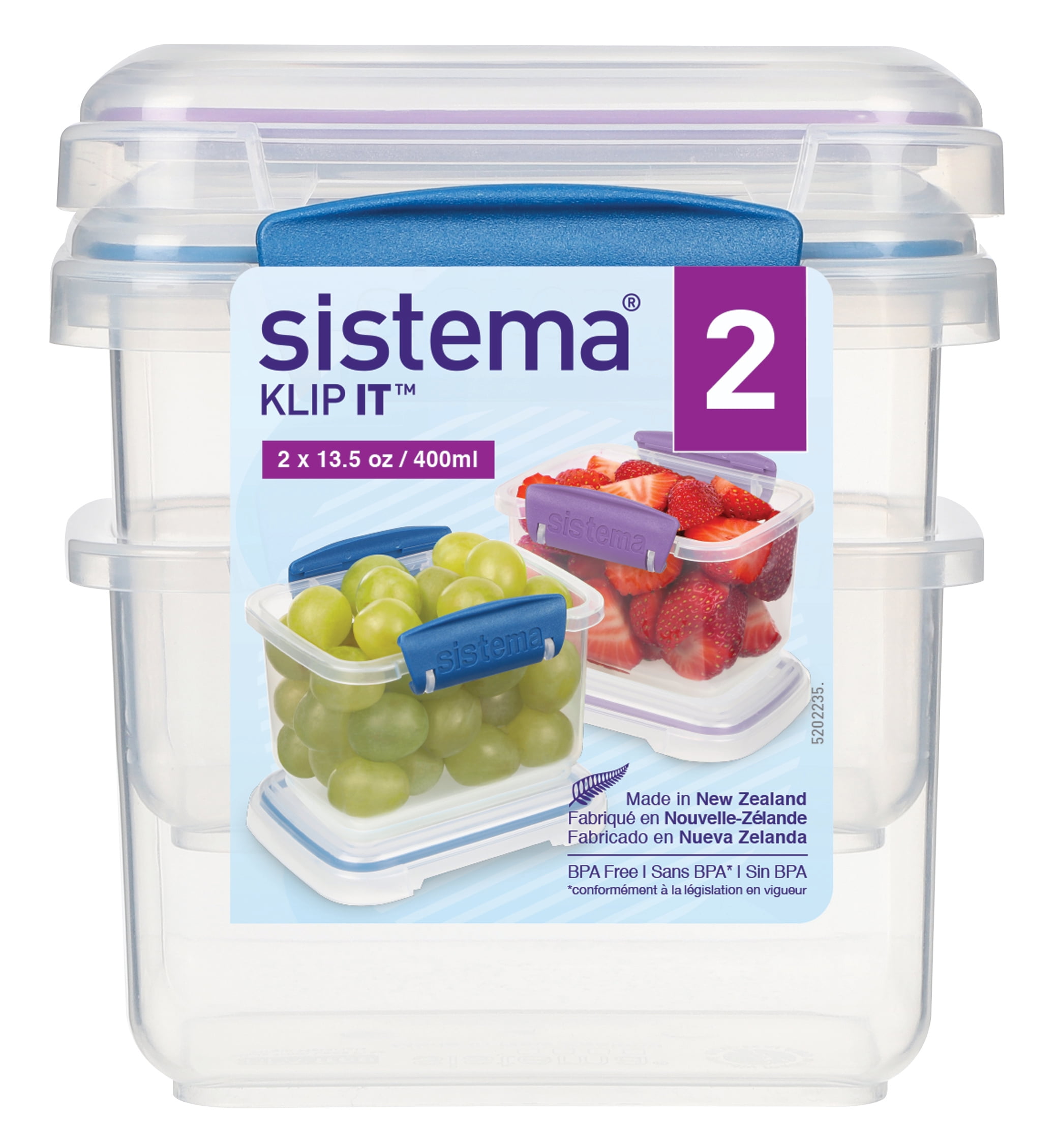 Sistema Klip It Food Storage Container, 1.6 Cups, Plastic, 2-Pack (Colors May Vary)