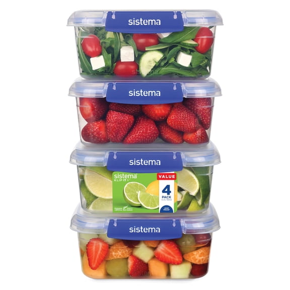 Sistema Klip It Plus Leakproof Food Storage Containers, 1L, Airtight, Stackable, 4 Count
