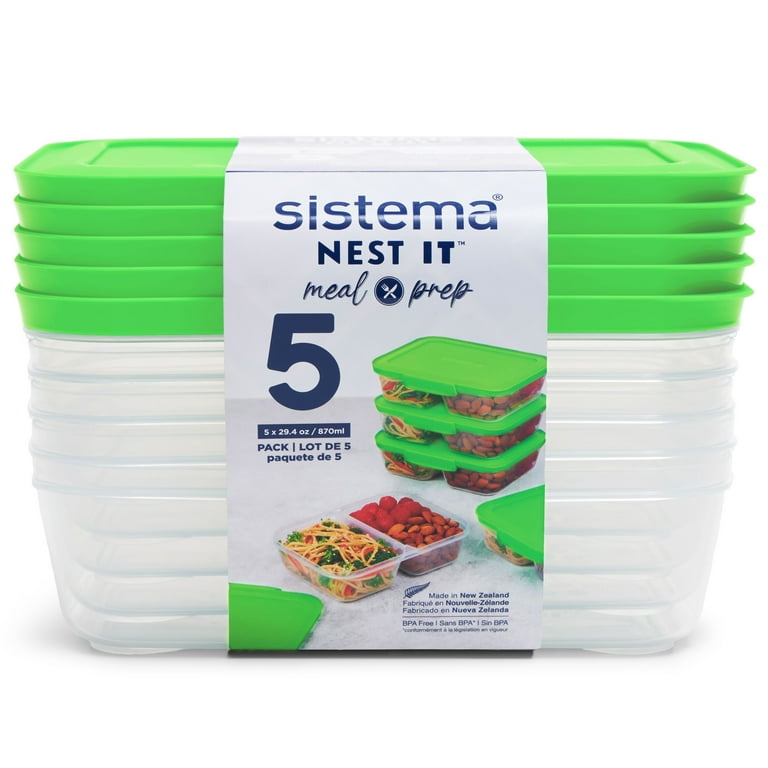 Sistema Nest It Meal Prep Food Storage Containers with Lids, 2  Compartments, 3.7 Cups, 5-Pack, Green