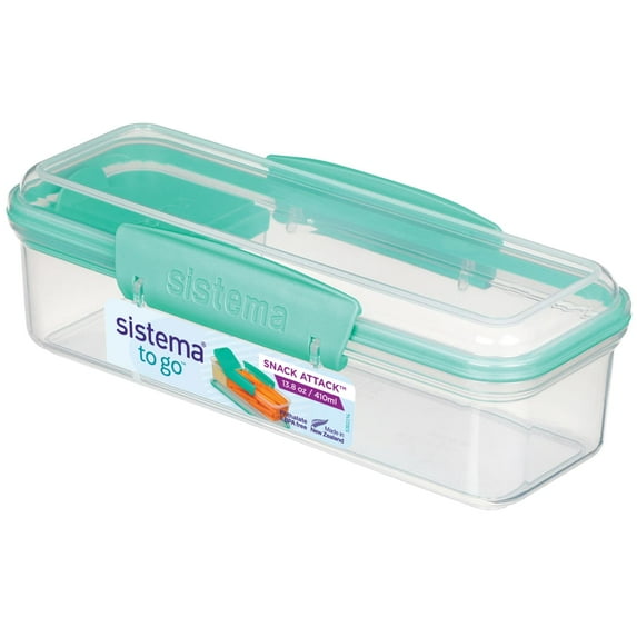 Sistema Snack Attack TO GO Food Storage Container | Snack Box with Compartments | 410ml. | BPA-Free | Minty Teal | 1 Count